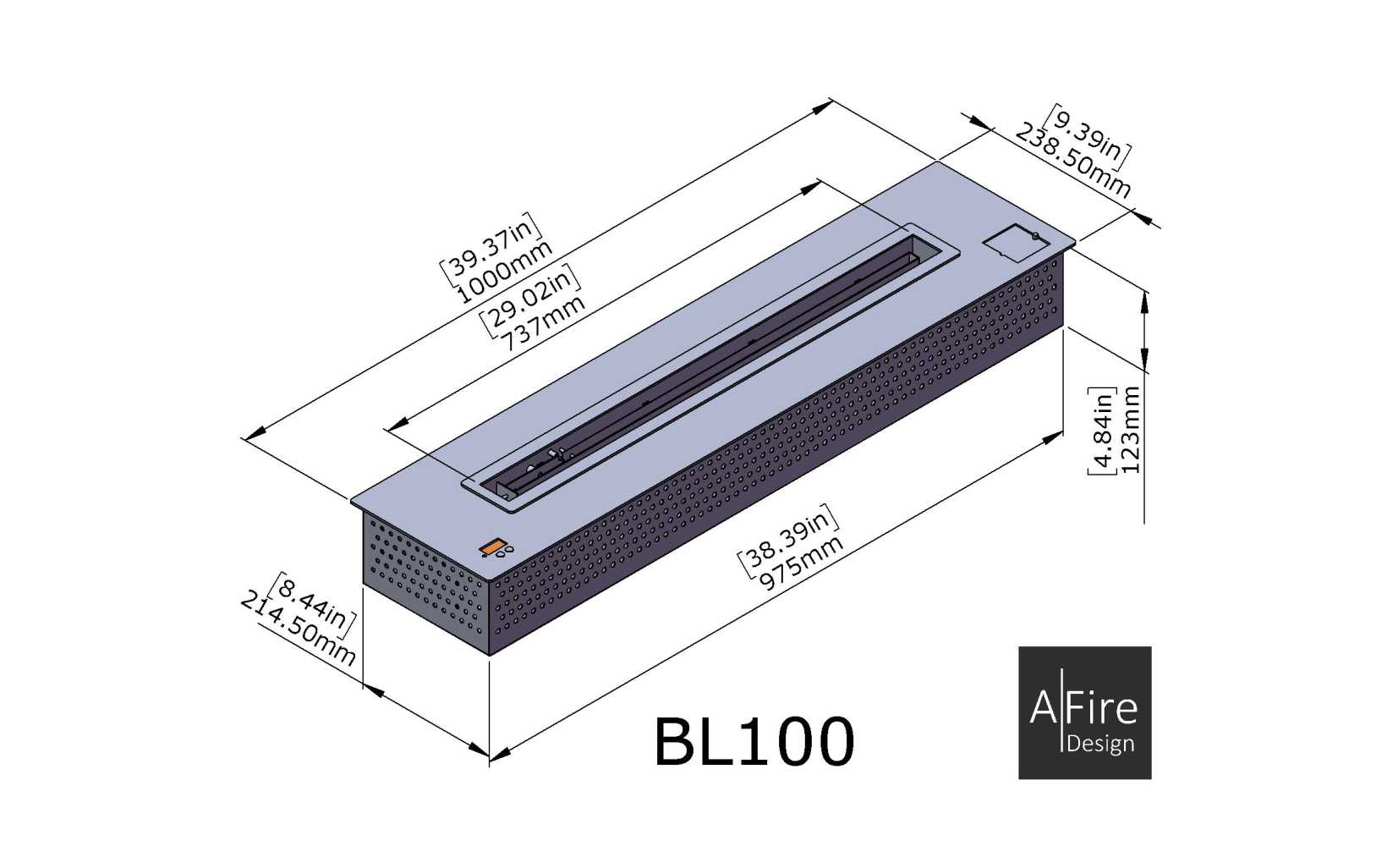 BL100 intelligenter Ethanol Brenner Abmessungen