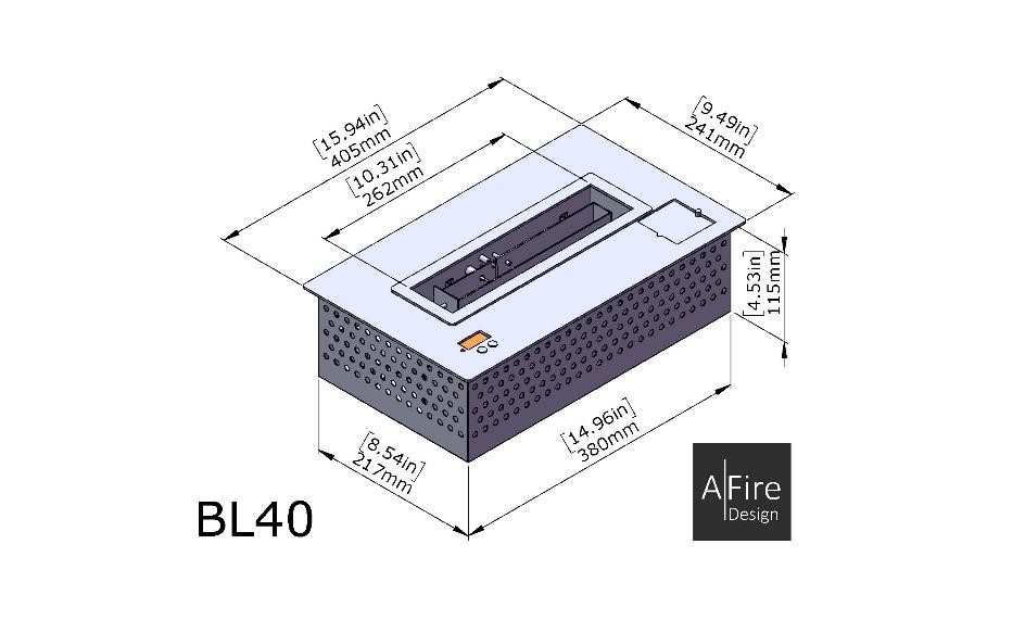 BL40 Bruciatore bioetanolo intelligente dimensioni