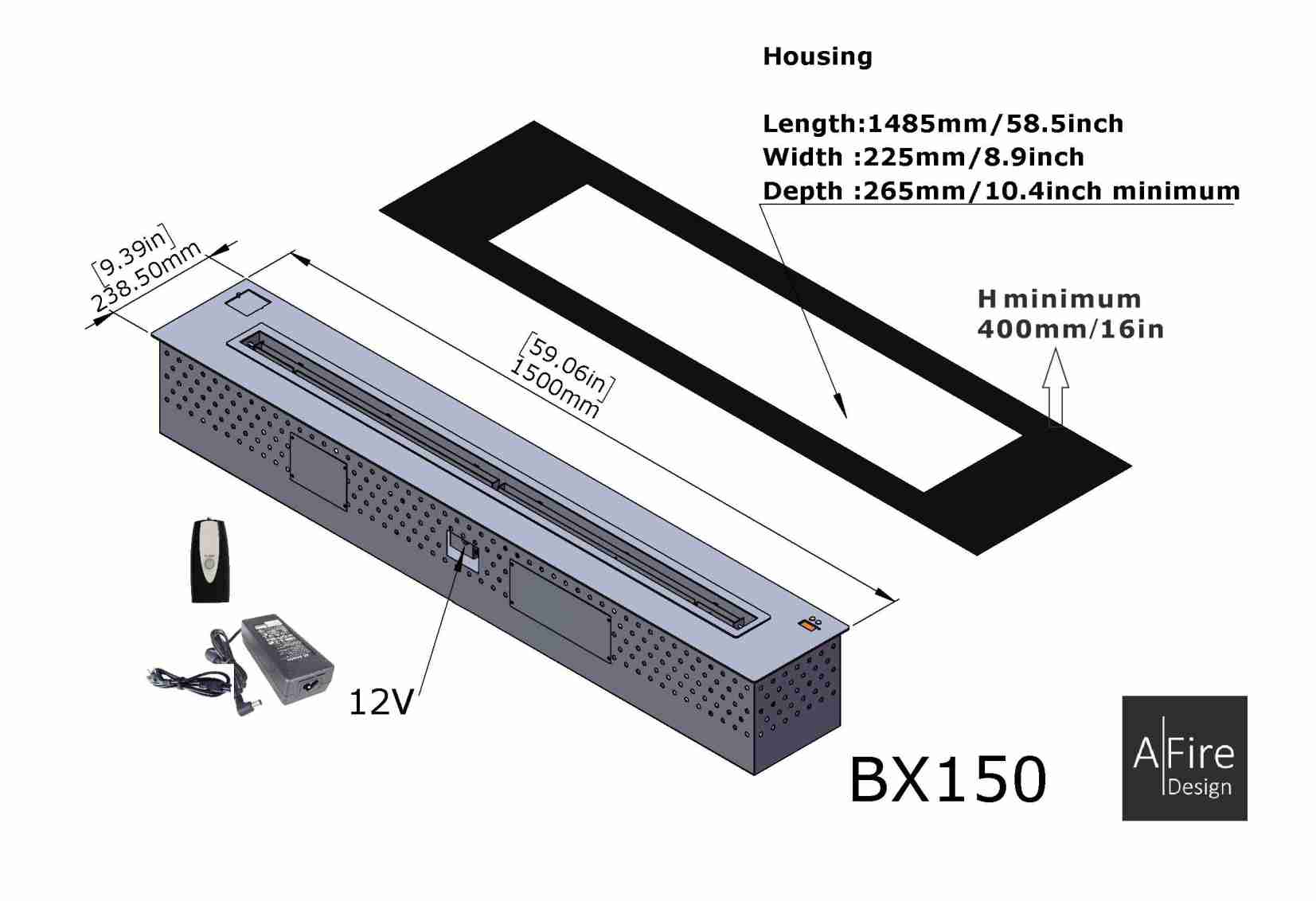 BX150 bio ethanol burner housing AFIRE