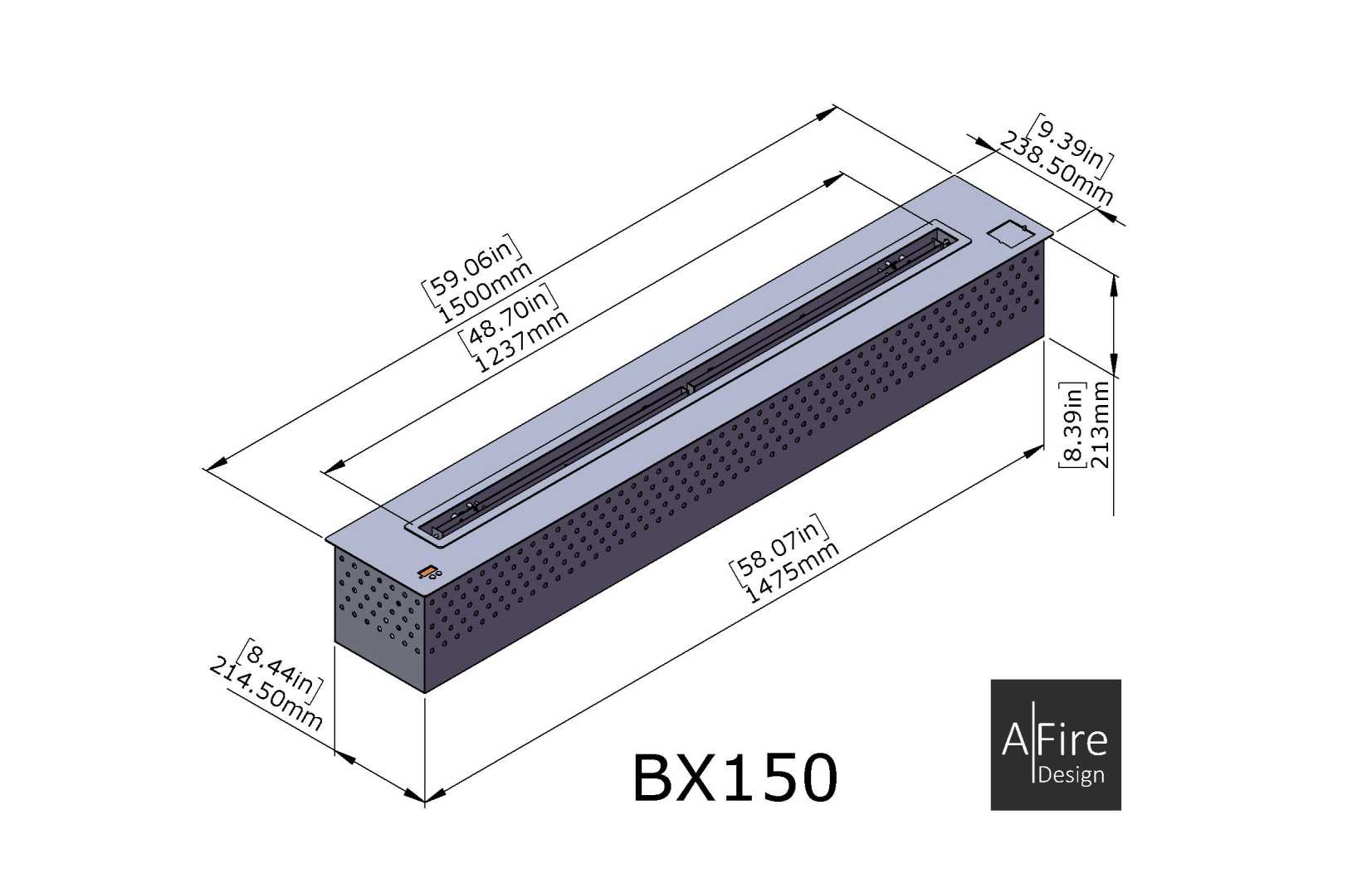 BX150 Bruciatore a bioetanolo intelligente dimensioni