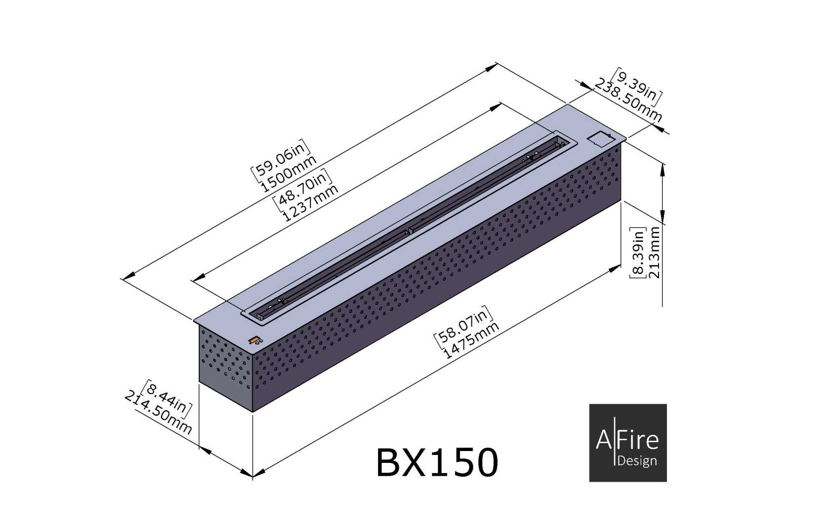 BX150 quemador de bioetanol inteligente dimensiones