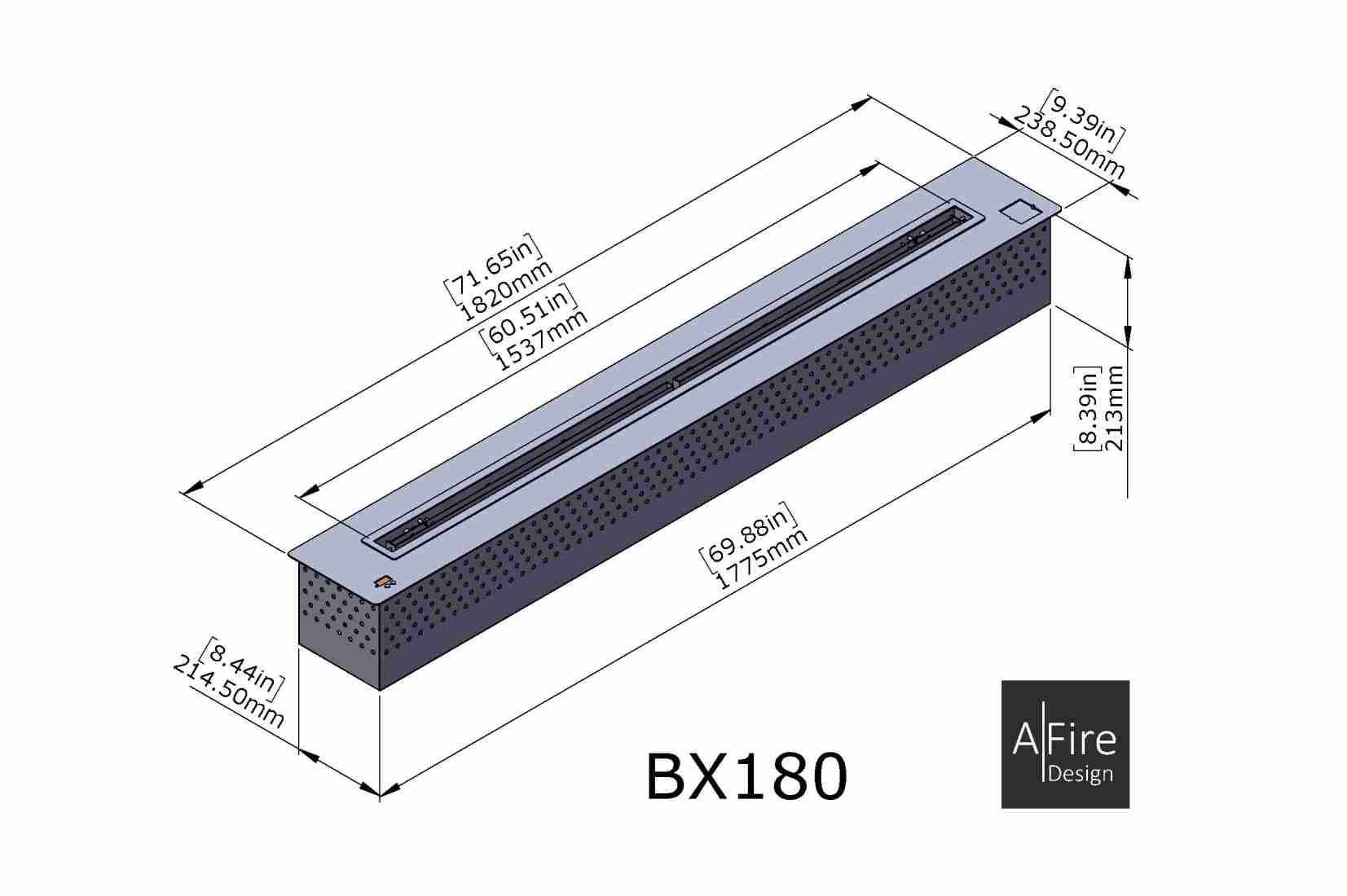 BX180 intelligenter Ethanol Brenner Einsatz Abmessungen