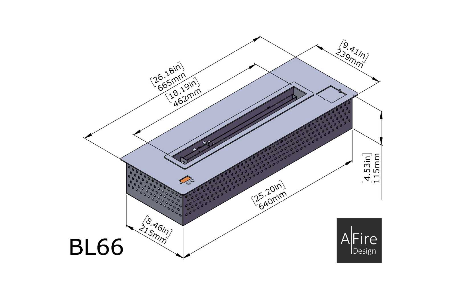 Bio ethanol burner BL66 dimensions AFIRE