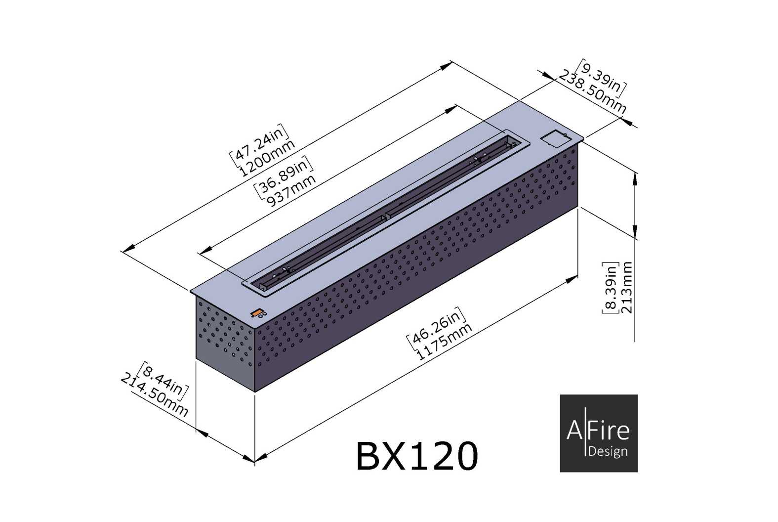 Bio ethanol burner BX120 dimension AFIRE