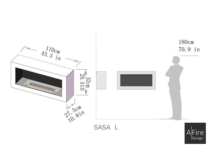 AFIRE SASA L Wandkamin Maße SASA L Ethanol Wandkamin Abmessungen