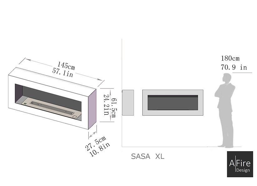Wall mounted fireplace XL Sasa dimensions