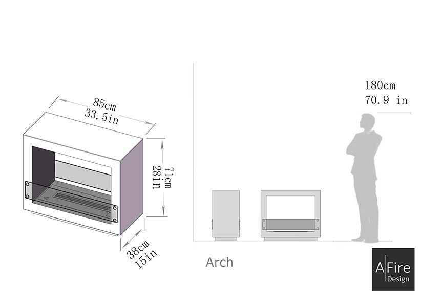 Cheminée centrale design, télécommandées, dimensions