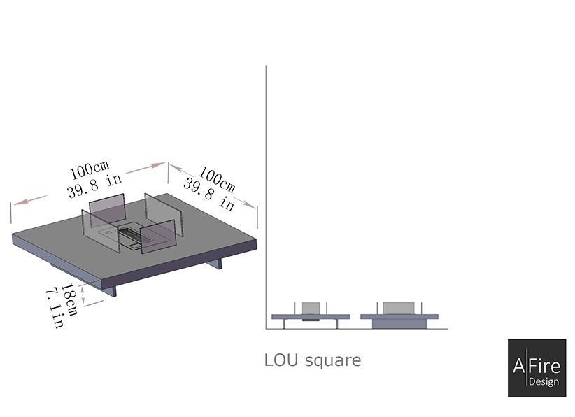 Table basse carré cheminée Lou dimensions