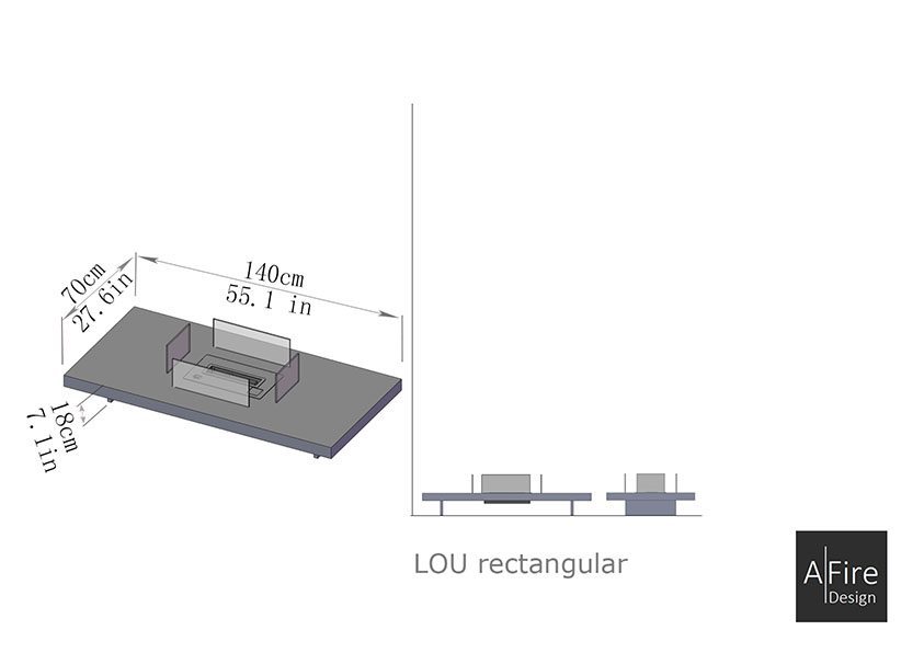 Table basse rectangulaire cheminée Lou dimensions