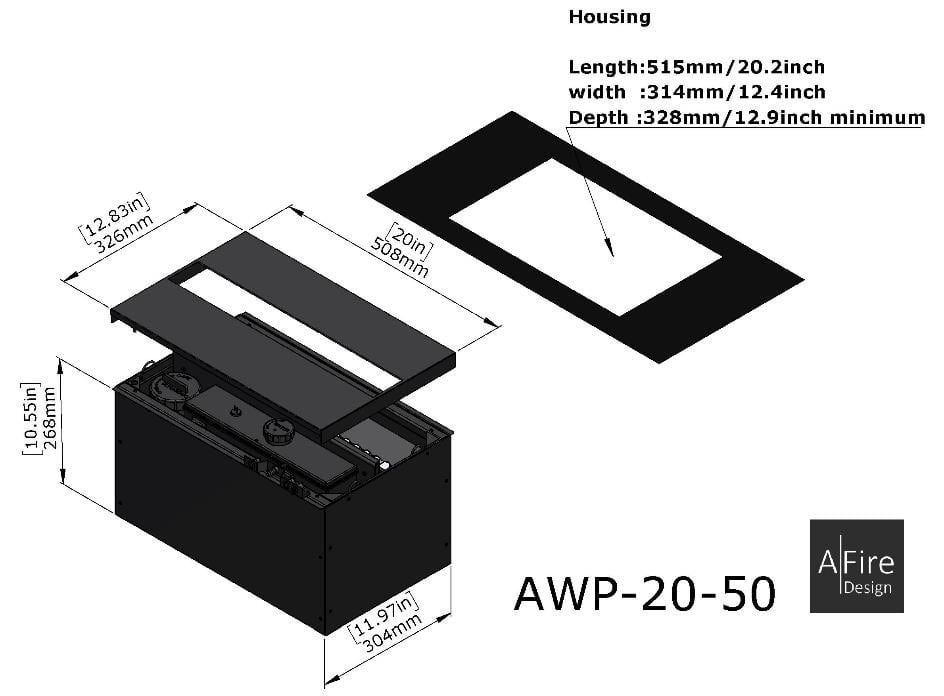 Water vapor fireplace electric insert housing AWP 20-50