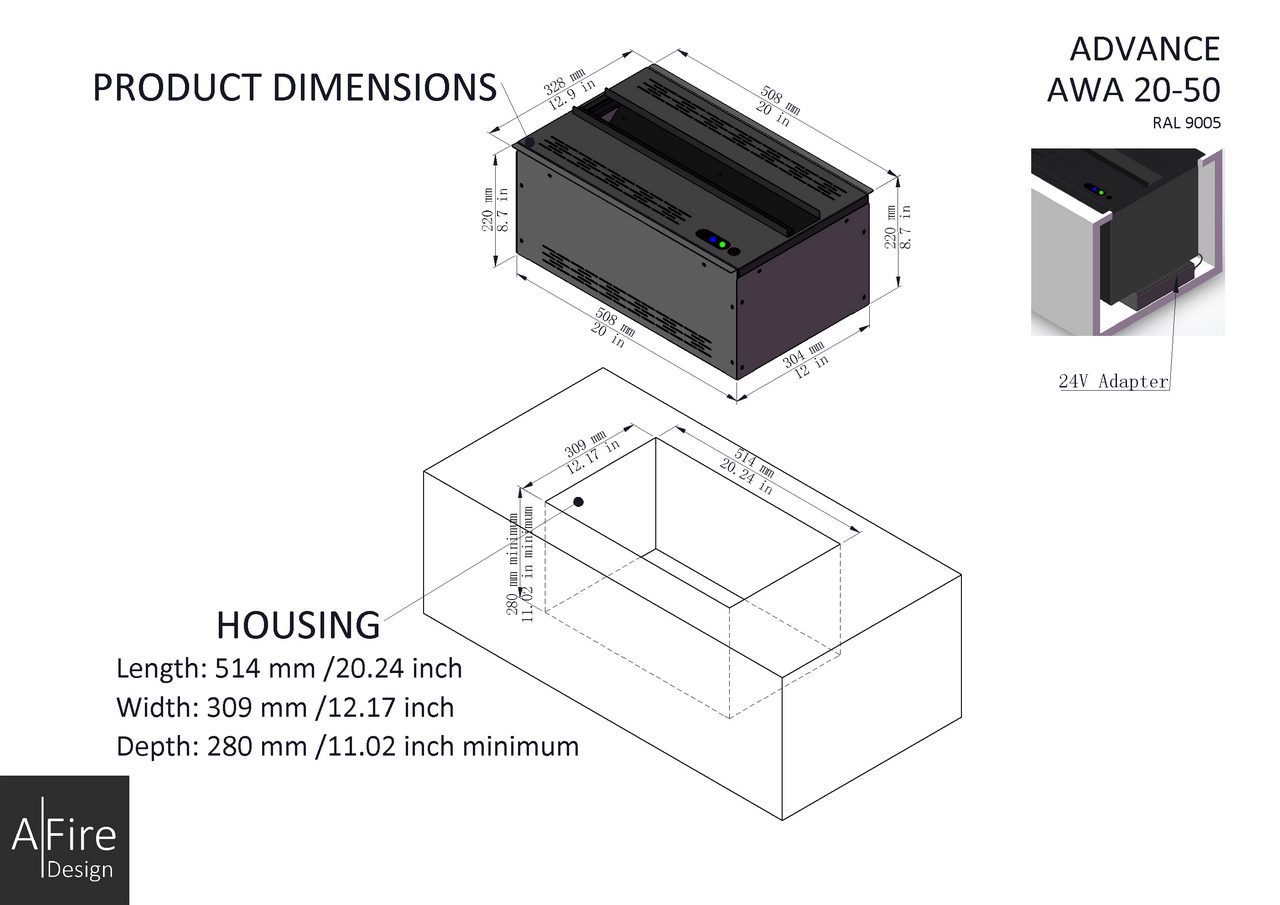 AWA 20-50 installation water vapor fireplace inserts