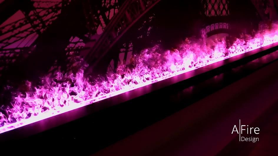 3D electric fireplace running on water with violet flames