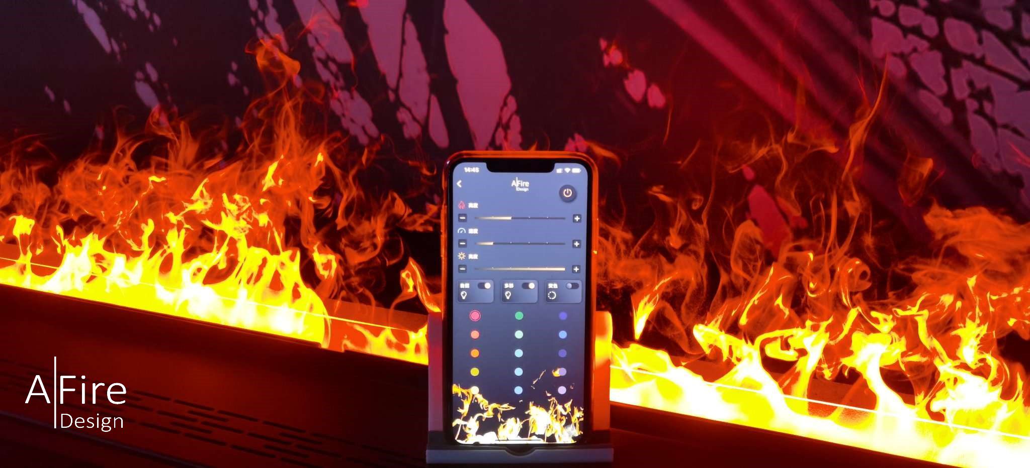 Smart connected fireplace with Smartphone