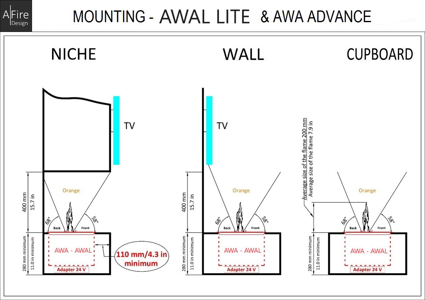 ADVANCE & LITE installation data water vapor fireplace inserts