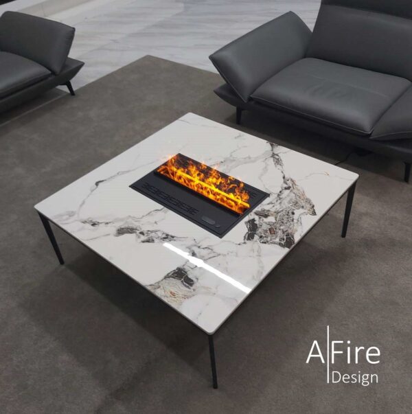 LOU table cheminée à vapeur d'eau pierre frittée blanche