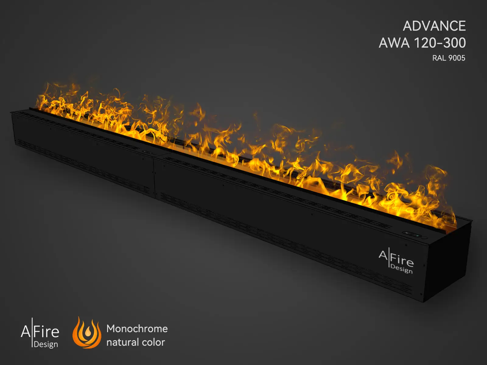 Camino elettrico ad acqua ADVANCE 300 cm fiamme naturali