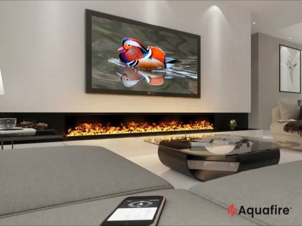 Camino elettrico ad acqua con fiamme naturali installato in un’abitazione moderna – eleganza e sicurezza quotidiana