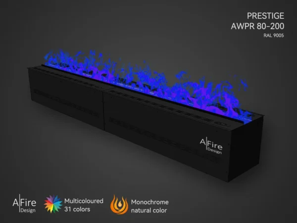 Camino elettrico ad acqua PRESTIGE 200 cm con fiamme blu
