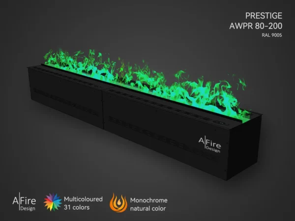 Camino elettrico ad acqua PRESTIGE 200 cm con fiamme turquoise