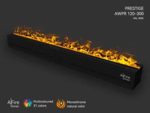 Camino elettrico ad acqua PRESTIGE 300 cm con fiamme naturali e multicolori