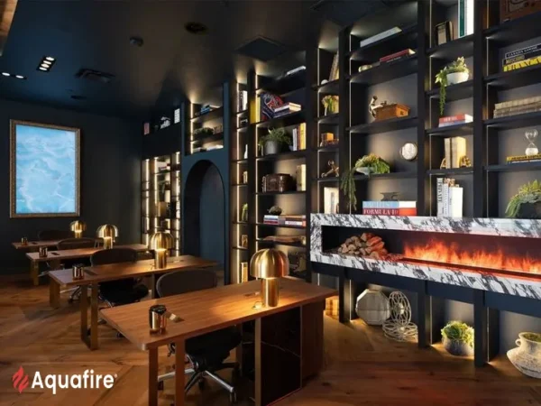 Camino elettrico ad acqua in uno spazio di design contemporaneo – elegante soluzione decorativa senza fumo