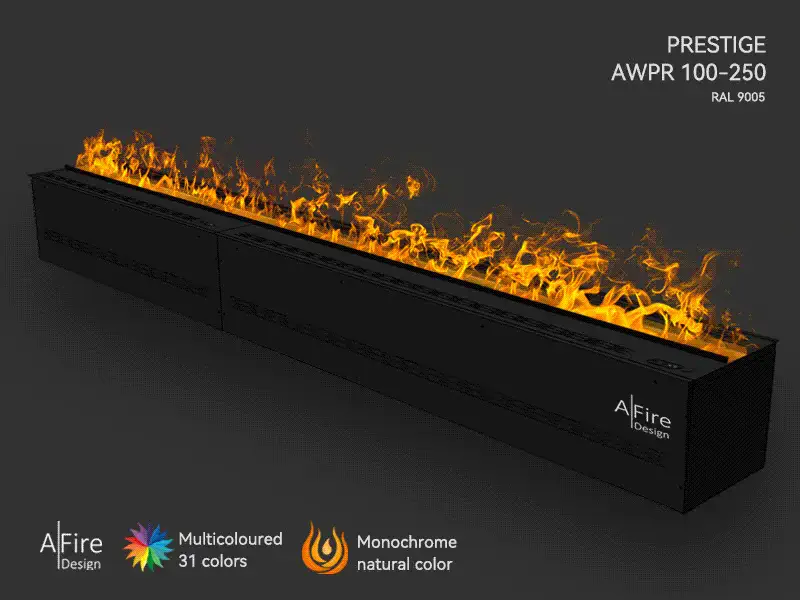 Camino a vapore PRESTIGE 250 cm con fiamme naturali e multicolori