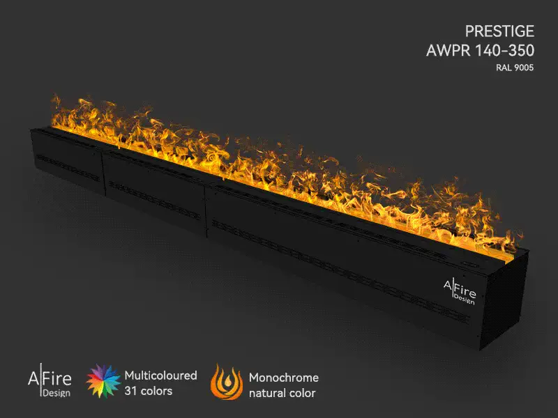 Inserto elettrico ad acqua PRESTIGE 350 cm con fiamme naturali e multicolori