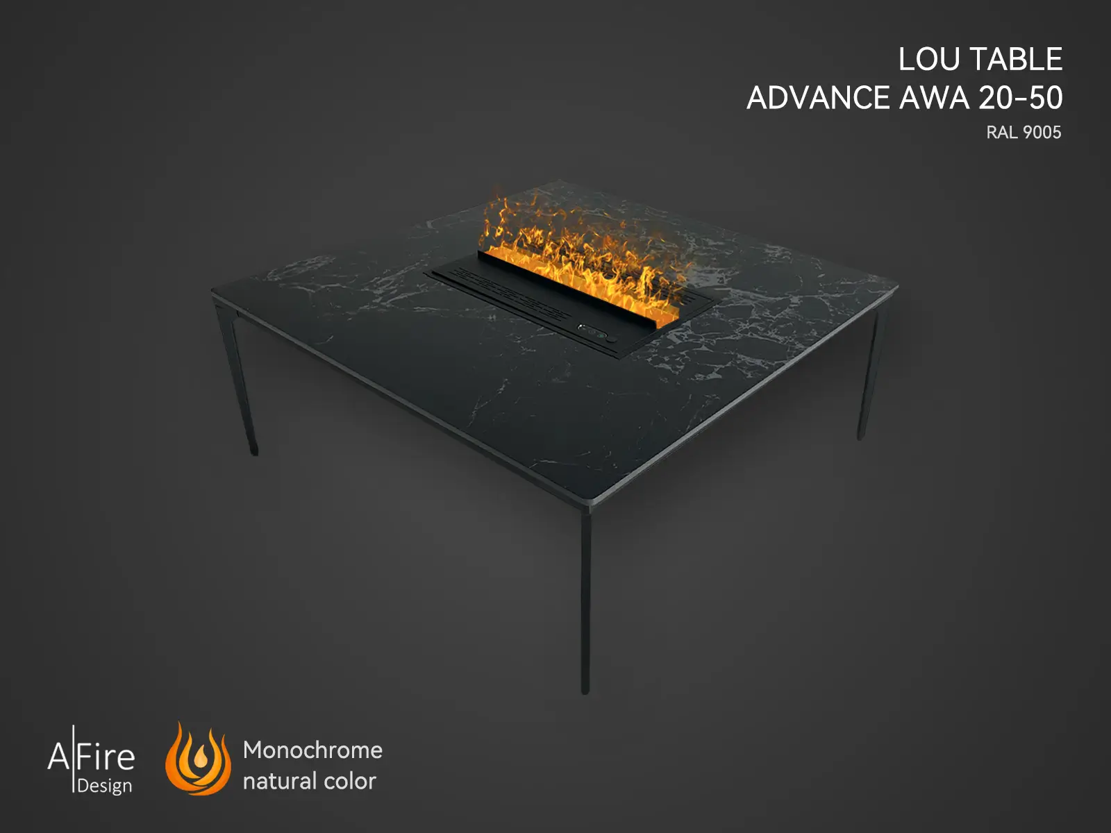 Mesa chimenea de vapor de agua LOU con insert ADVANCE NEGRO