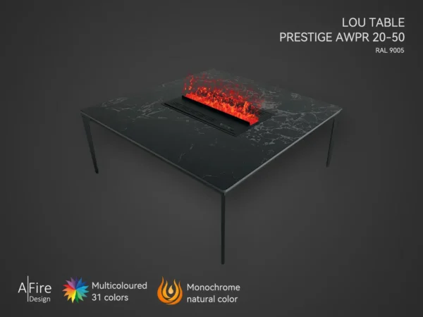 Tavolino camino a vapore LOU con inserto PRESTIGE fiamme naturali e multicolori - immagine 3