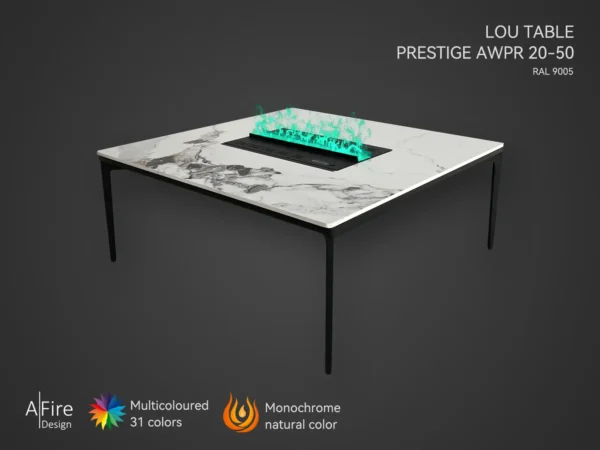 Tavolino camino a vapore LOU con inserto PRESTIGE fiamme naturali e multicolori - immagine 2