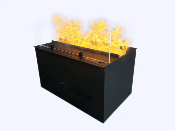 Verre acrylique cristal CrystalShield installé sur un insert de cheminée à vapeur d’eau Aquafire® 50 cm 20 in