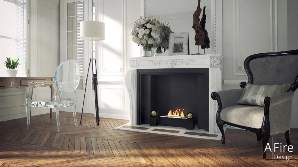 AFIRE ADD ethanol burner insert in a stylish traditional fireplace – real flame without flue