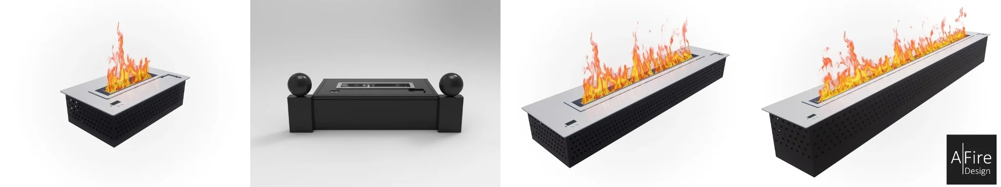 AFIRE ethanol burner inserts – BL40, ADD, BL100 and BX180 models with real flame and remote control