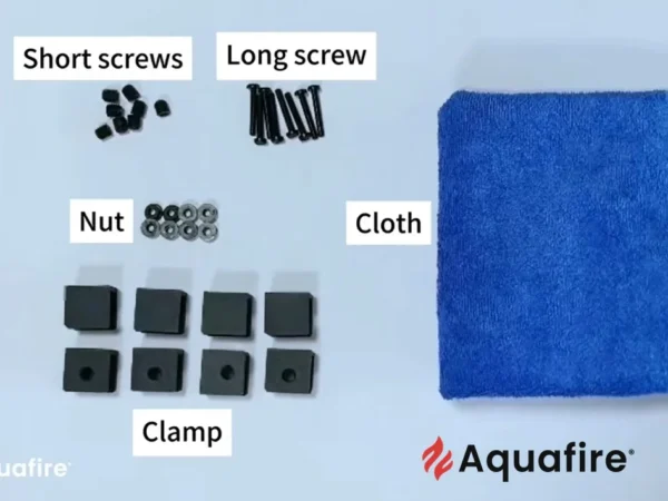 Accesorios de montaje CrystalShield – tornillos, tuercas, pinzas y paño para la instalación de vidrios acrílicos Aquafire