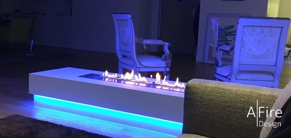 Automatic ethanol burner AFIRE installed in a modern living room Automatic ethanol burner AFIRE installed in a modern living room