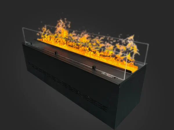 CrystalShield Kristallacryl Glas zweiseitig installiert auf 100 cm Wasserdampf Kamin