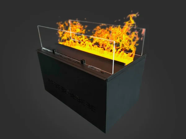 CrystalShield Kristallacryl Glas zweiseitig installiert auf 50 cm Aquafire Wasserdampf Kamineinsatz
