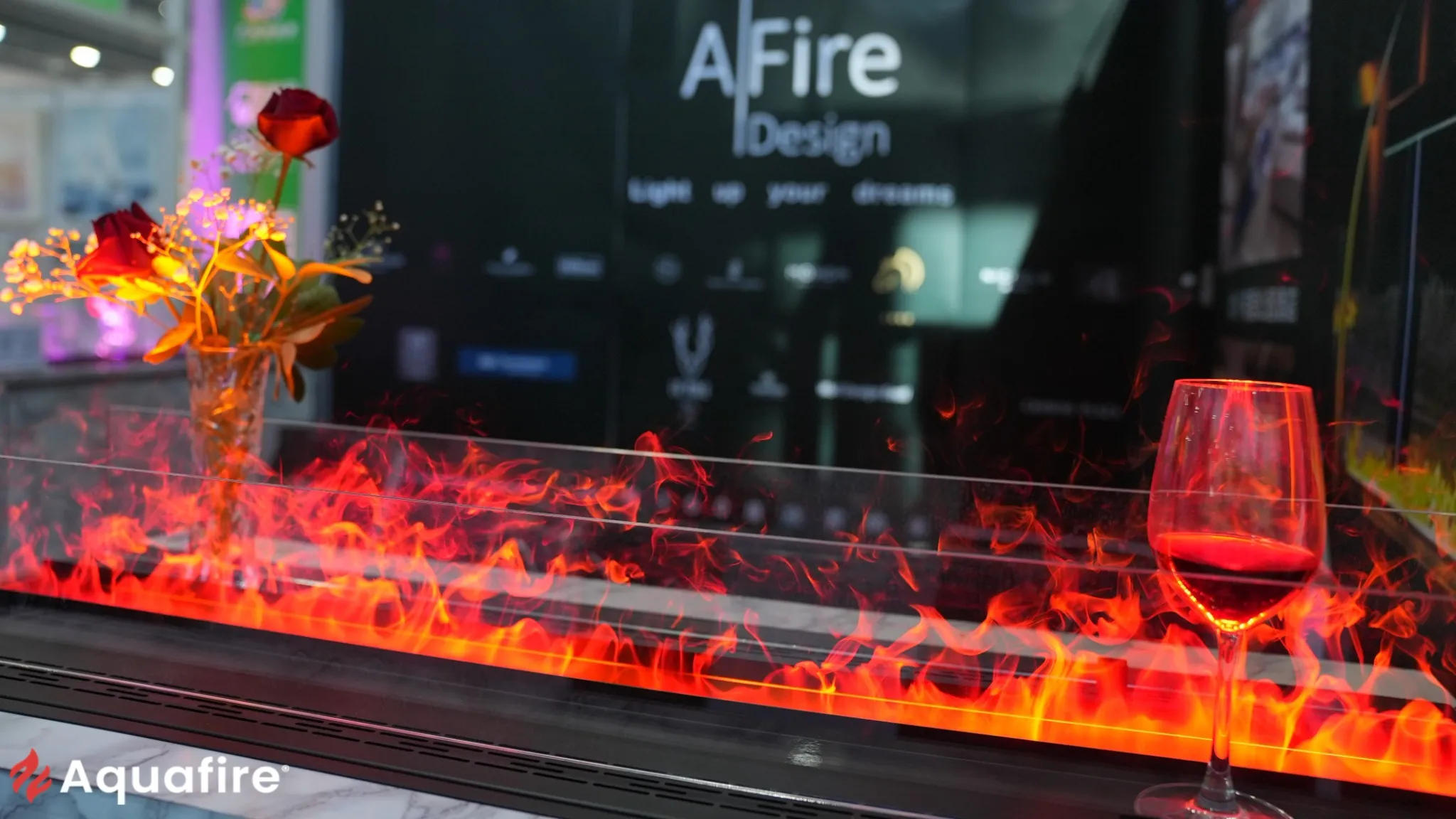 Slimme vlammen van een waterdamp haard & AI – Fire Mood Design Aquafire AFIRE