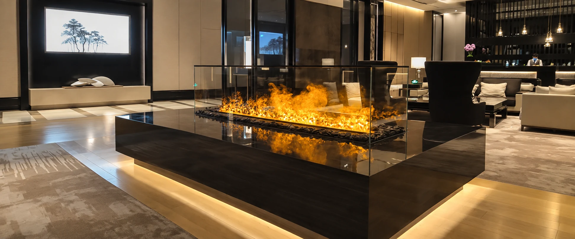 Aquafire Kamin ohne Schornstein in einem InterContinental Hotel